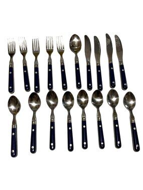 Vintage WF Mardi Gras Navy Blue Flatware Set Stainless Steel 18 Piece Set